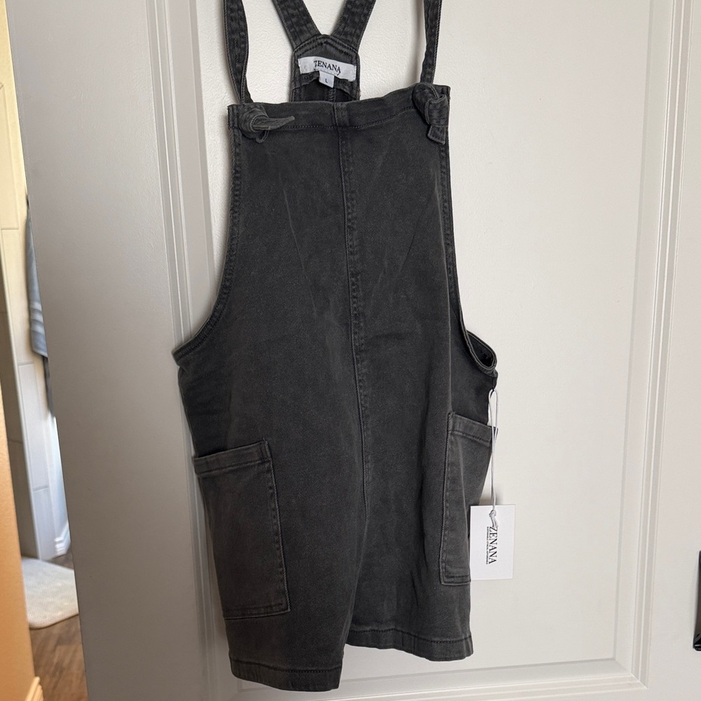 Zenana Outfitters Charcoal Gray Denim Overalls